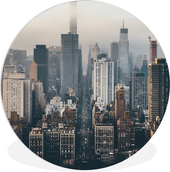 WallCircle - Wandcirkel ⌀ 30 - New York - Skyline - Amerika - Ronde schilderijen woonkamer - Wandbord rond - Muurdecoratie cirkel - Kamer decoratie binnen - Wanddecoratie muurcirkel - Woonaccessoires