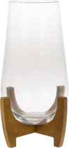Glazen vaas op houten voet - Transparant - 20x32.5cm