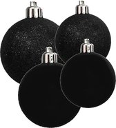 Kerstversiering set kerstballen in het zwart 6 - 8 - 10 cm pakket - 56x stuks - mat/glans/glitter mix