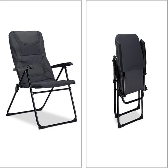 gepolsterde campingstoel - verstelbaar - 107 x 60 x 68 cm - comfortabele tuinstoel - 2 niveaus - grijs van Merkloos — afbeelding 4