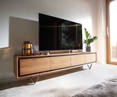 Tv-meubel Stonegrace acacia natuur 200 cm 4 deuren steenfineer V-poot lowboard