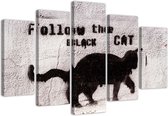 Trend24 - Canvas Schilderij - Black Cat - Vijfluik - Dieren - 200x100x2 cm - Zwart