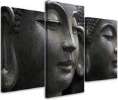 Trend24 - Canvas Schilderij - Standbeeld Van Boeddha - Drieluik - Oosters - 120x80x2 cm - Grijs