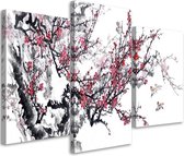 Trend24 - Peinture sur toile - Fleur de cerisier - Triptyque - Fleurs - 120x80x2 cm - Rouge