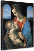 Trend24 - Canvas Schilderij - Madonna Litta - Da Vinci Reproduction - Schilderijen - Reproducties - 60x90x2 cm - Blauw