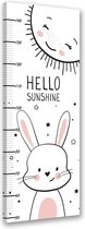 Trend24 - Groeimeter kinderkamer - Canvas Schilderij - Hallo Sun - Meetlat kind - Babykamer accessoires - Kinderkamer accessoires - 60x150x2 cm - Zwart