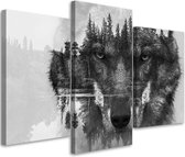 Trend24 - Canvas Schilderij - Wolf - Drieluik - Dieren - 150x100x2 cm - Grijs