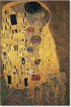 Trend24 - Canvas Schilderij - Reproductie Schilderij door G. Klimt - The Kiss - Schilderijen - Reproducties - 60x90x2 cm - Geel