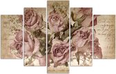 Trend24 - Canvas Schilderij - Rozen En Notes - Vijfluik - Bloemen - 200x100x2 cm - Beige