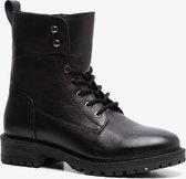 TwoDay leren dames veterboots - Zwart - Maat 39 - Echt leer