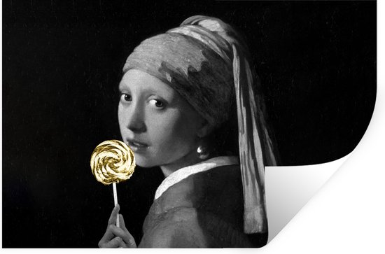 Muurstickers - Sticker Folie - Meisje met de parel - Johannes Vermeer - Zwart - Wit - 60x40 cm - Plakfolie - Muurstickers Kinderkamer - Zelfklevend Behang - Zelfklevend behangpapier - Stickerfolie