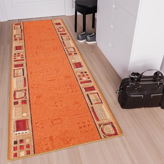 Tapiso Tapis en Caoutchouc Antidérapant Oranje Beige Tapis en Caoutchouc Classique Taille de Tapis - 120x250