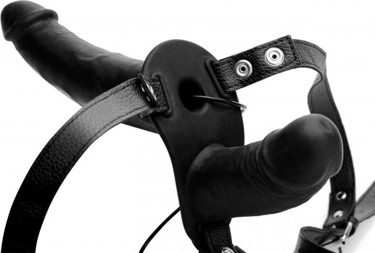 Power Pegger Dubbele Strap-On Vibrator - Zwart