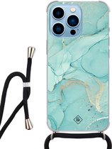 iPhone 13 Pro hoesje met koord - Marmer mint groen | Apple iPhone 13 Pro crossbody case | Zwart, Transparant | Marmer