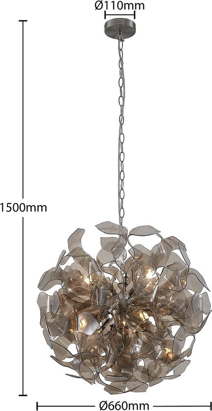 Lindby - hanglamp - 6 lichts - metaal, acryl - H: 58 cm - G9 - nikkel satijn, rookgrijs