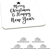 Onderzetters voor glazen - Kerst quote Merry Christmas & Happy New Year op een witte achtergrond - 10x10 cm - Glasonderzetters - 6 stuks