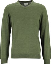 Michaelis heren trui wolmengsel - slim fit met V-hals - groen -  Maat: M