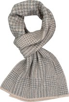 Profuomo heren sjaal - gebreid wolmengsel met kasjmier - beige met grijs pied de poule dessin - Maat: One size