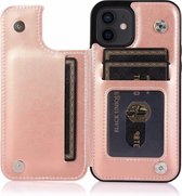 Apple iPhone 12 Pro Back Cover Hoesje - Pasjeshouder - Leer - Portemonnee - Magneetsluiting - Flipcover - Apple iPhone 12 Pro - Rose Goud