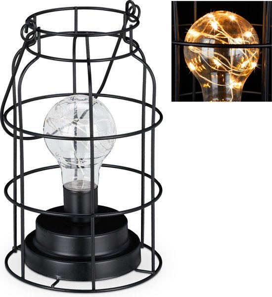 Aja Bengelen demonstratie Relaxdays tafellamp op batterijen - industrieel - led lamp - vintage -  nachtlamp - zwart | bol.com