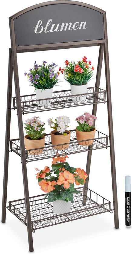 relaxdays porte-plantes en métal - avec tableau noir - escaliers pour  plantes -... | bol.