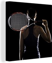 Canvas Schilderij Tennisspeelster op een zwarte achtergrond - 20x20 cm - Wanddecoratie