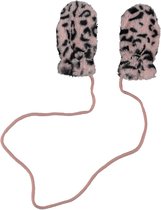 Baby gevoerde handschoentjes | Wantjes met touwtjes | Leopard Zwart roze | 0-2 jaar