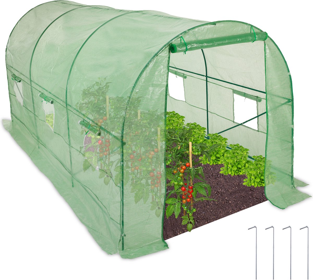 Relaxdays tunnelkas folie - grote tuinkas - 2x4 m tomatenkas - foliekas groen - kweekkas - Relaxdays