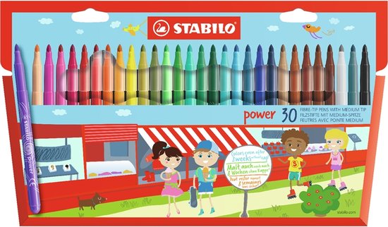 STABILO Power - Viltstift - Tot 8 Weken Zonder Dop - Etui Met 30 Kleuren