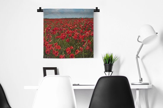 Tenture murale - Toile murale - Une prairie pleine de coquelicots - 60x60 cm - Tapisserie murale