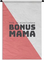 Wandkleed - Wanddoek - Geschenk op Moederdag voor allerliefste bonus mama roze met wit - 60x90 cm - Wandtapijt