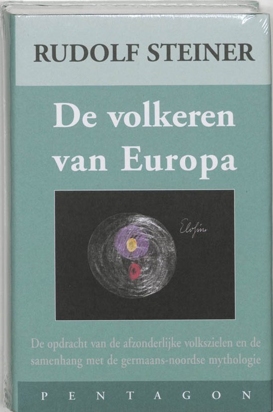 Boek 'De volkeren van Europa' van Rudolf Steiner met op de omslag een cirkelvormige illustratie met paarse en gele tinten.