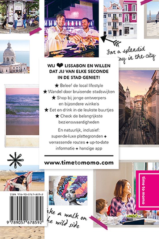 Boekomslag 'time to momo Lissabon' met foto's van Lissabon en tekst.