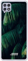 6F hoesje - geschikt voor Samsung Galaxy A22 4G -  Transparant TPU Case - Palm Leaves Dark #ffffff