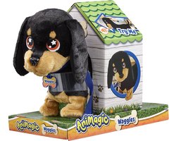 foto van Animagic Waggles Knuffel Hond - Zwart - Interactieve Knuffel - Wandel en communiceer met Waggles