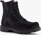 Groot leren meisjes veterboots - Zwart - Maat 34 - Echt leer