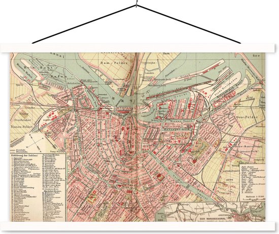 Schoolplaat - Kaart - Amsterdam - Vintage - 150x100 cm - Textielposter Witte latten - Textiel poster