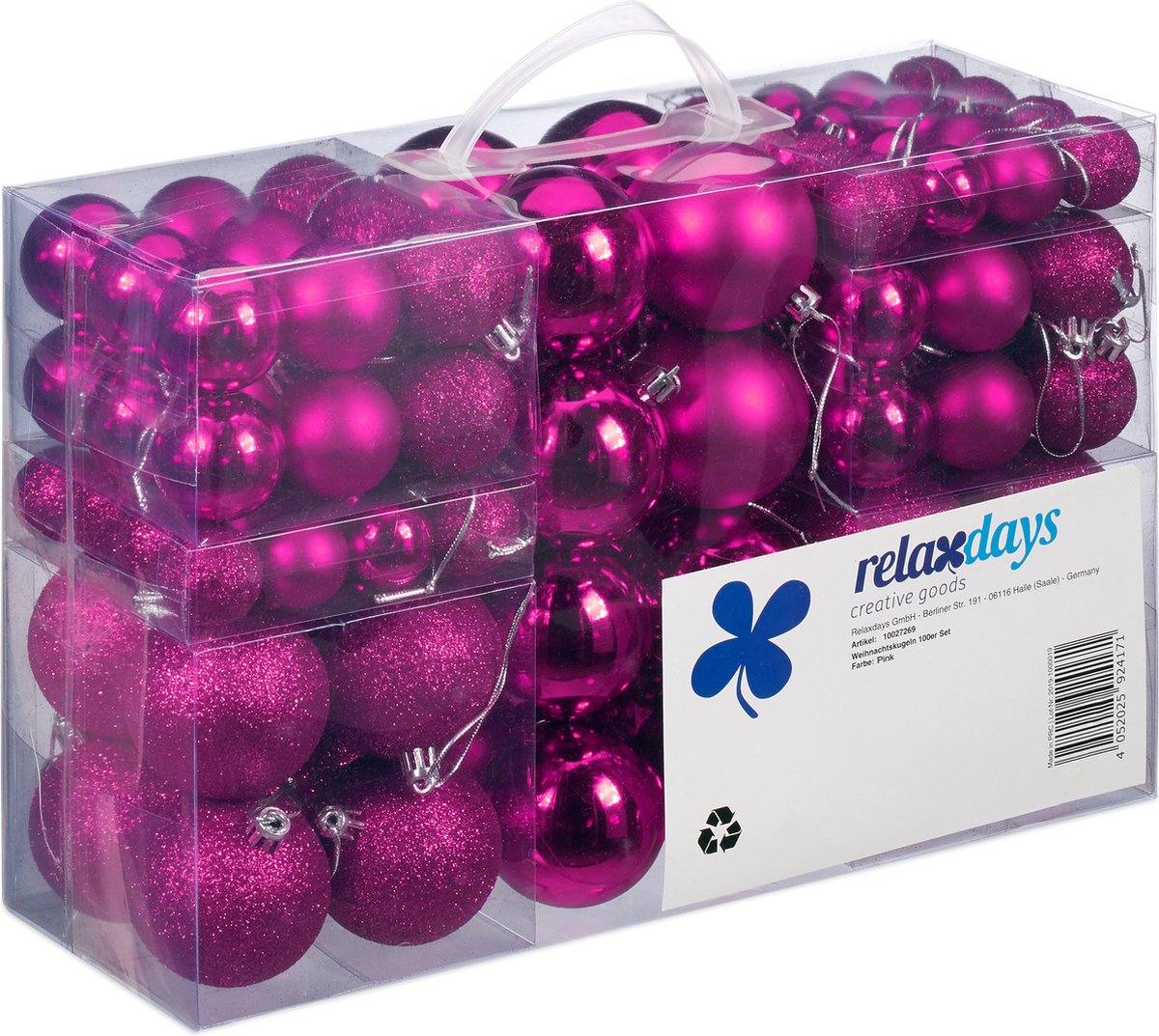 kerstballen - set van 100 - mat - glanzend - glitters - plastic - ∅ 3, 4 & 6 cm - paars-roze – foto 2