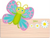 naambord vlinder 25 x 16 cm hout paars/groen 2-delig