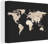 Wanddecoratie Wereldkaart - Beige - Zwart - Canvas - 40x30 cm