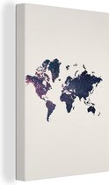 Wanddecoratie Wereldkaart - Glitter - Blauw - Roze - Canvas - 60x90 cm