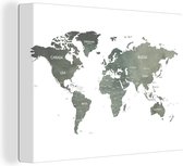 Wanddecoratie Wereldkaart - Aardrijkskunde - Grijs - Canvas - 120x90 cm