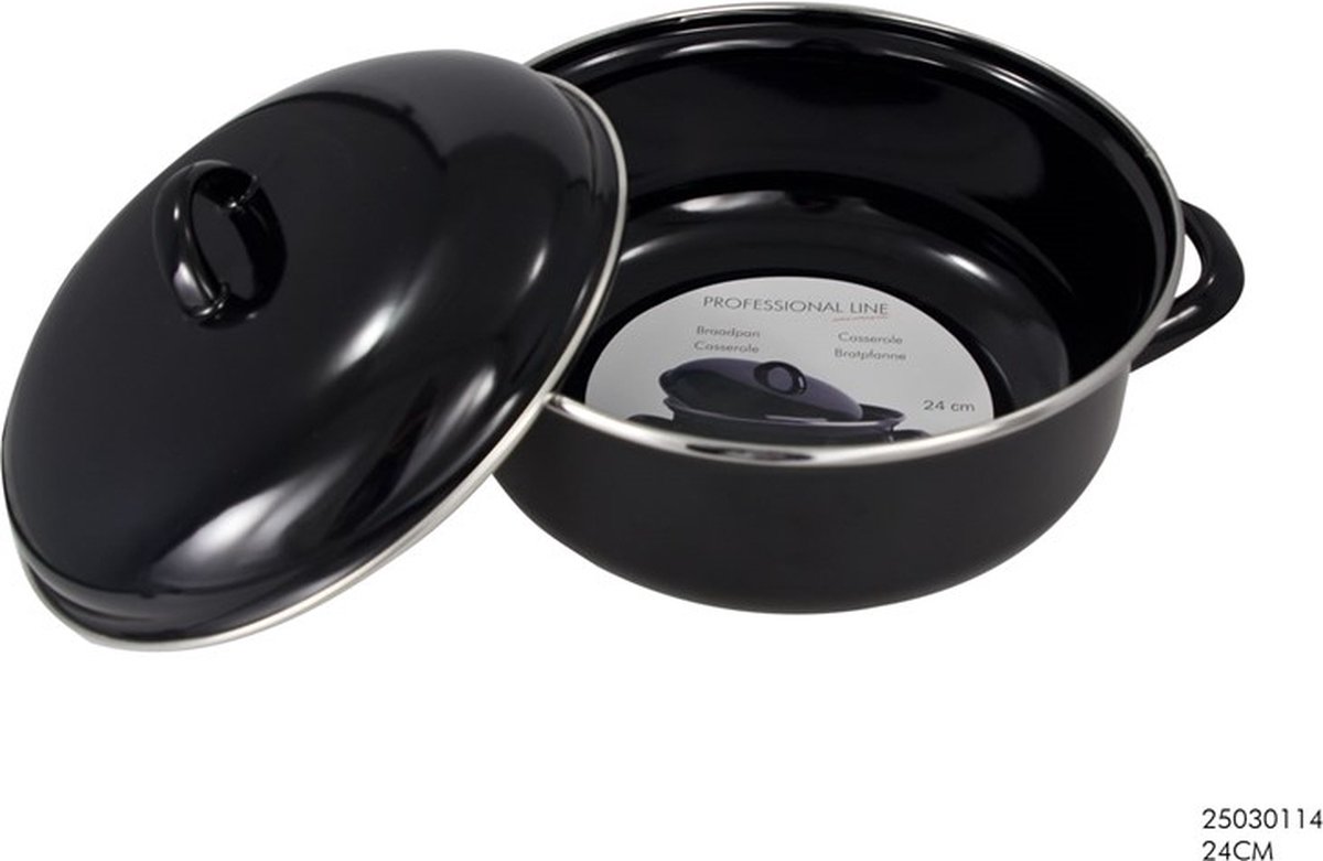 Imperial Kitchen - Braadpan - Zwart - 24 cm - Zwaar - Emaille met deksel