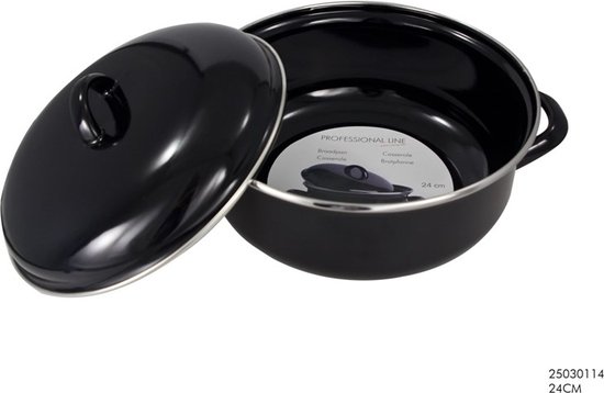 Kitchen Tools - Braadpan Emaille - Met Deksel - Geschikt Voor Alle Warmtebronnen - Zwart