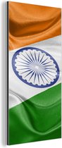 Wanddecoratie Metaal - Aluminium Schilderij Industrieel - Close-up van de vlag van India - 20x40 cm - Dibond - Foto op aluminium - Industriële muurdecoratie - Voor de woonkamer/slaapkamer