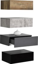 Wandplank met lade set van 4 zwevend beton hout grijs zwart