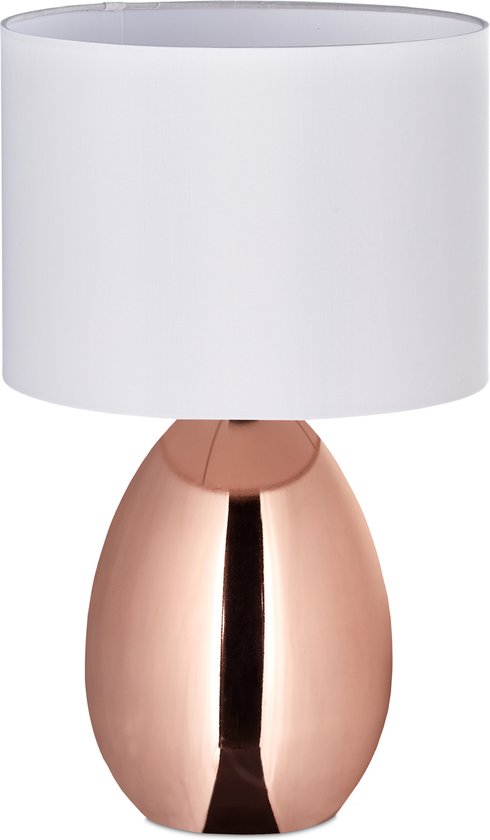 Relaxdays Nachtlamp met touch - tafellamp met lampenkap - nachtkastlamp E14 - koper