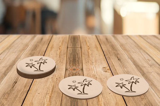 Dessous de Sous-verres - Rond - Palmier - Soleil - Pastel - 10x10 cm - 6 pièces