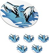Onderzetters voor glazen - Rond - Dolfijnen - Water - Wit - 10x10 cm - Glasonderzetters - 6 stuks