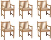Decoways - Tuinstoelen 6 stuks met beige kussens massief teakhout